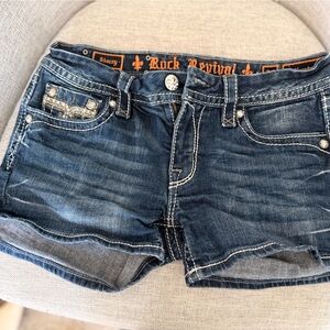 Rock Revival Blue Denim Shorts with Orange Accents
